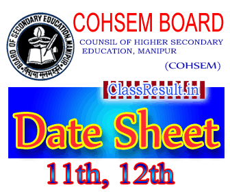cohsem Date Sheet 2020 class HSE, 12th Class, XII, +2, Plus Two Routine